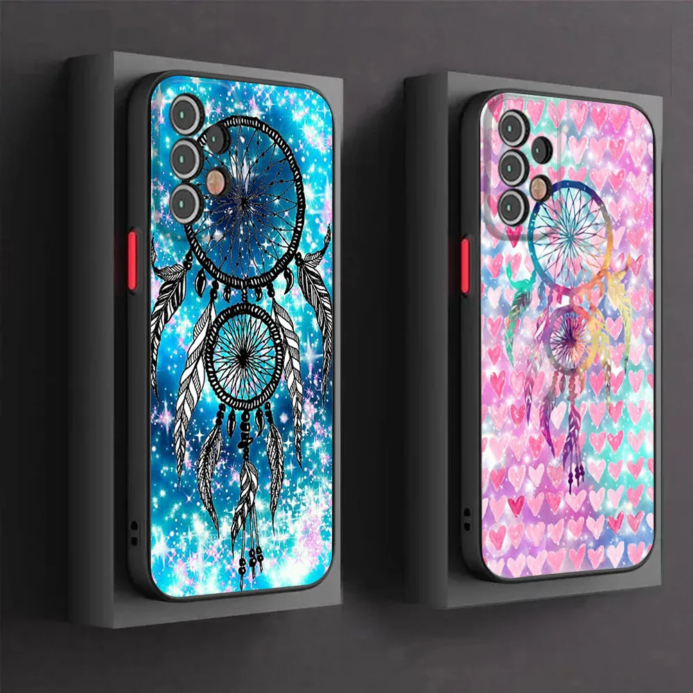 Phone Case For Samsung S24 Note20 S23 S22 S21 S20 S10 A54 A71 A72 A73 5G Dreamcatcher Colourful Feathers Black Translucent Cover