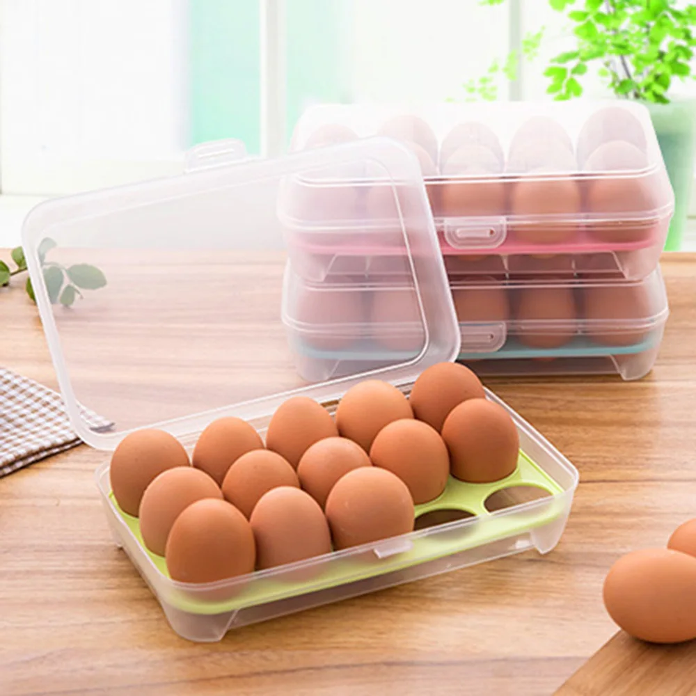 

Storage Egg Rack 15 Grid Egg Storage Box Egg Box Tray with Lid Drawer Egg Carton PP Cases Refrigerator Cases Compartment Support