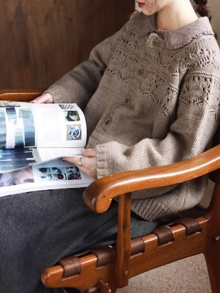 

Ladies' Lazy Sle Hollow out Knitted Sweater Autumn Winter New Arrival Cotton Polyester Blend Long Sve Open Cardigan