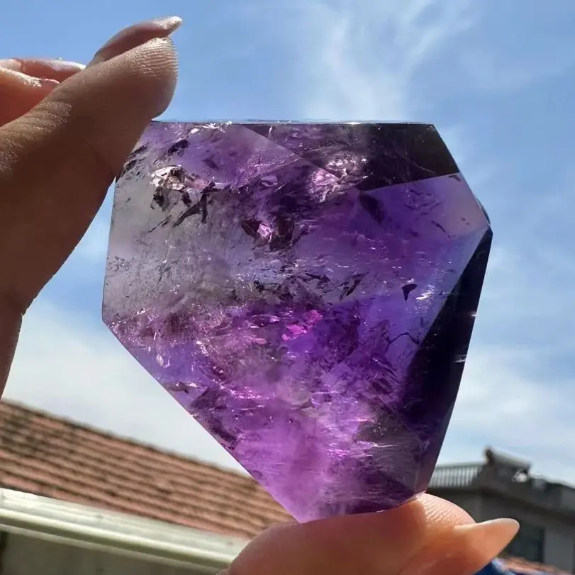 Amatista geométrica transparente Natural, poliedro, espécimen de mineral Irregular, Reiki, piedra preciosa curativa, regalo de cristal FengShui, decoración del hogar