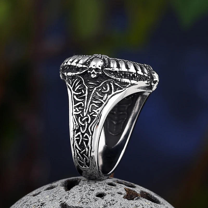 Dropshipping Stainless Steel Viking Compass Runic Statement Rings With Skull Punk Men Vintage Viking  Men Rings Jewelry
