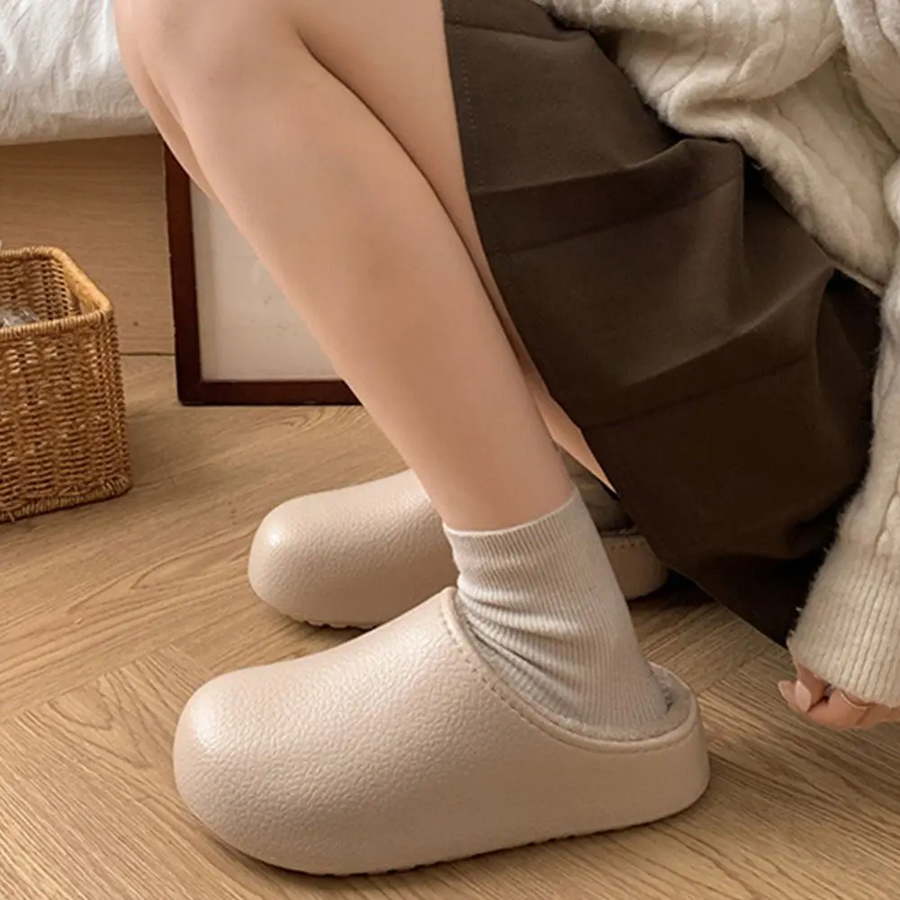 36-41 المرأة نعال قماش الدفء بلون الشتاء أحذية منزلية المضادة للانزلاق نمط الجلود الدافئة نعال قماش ملابس المنزل #5