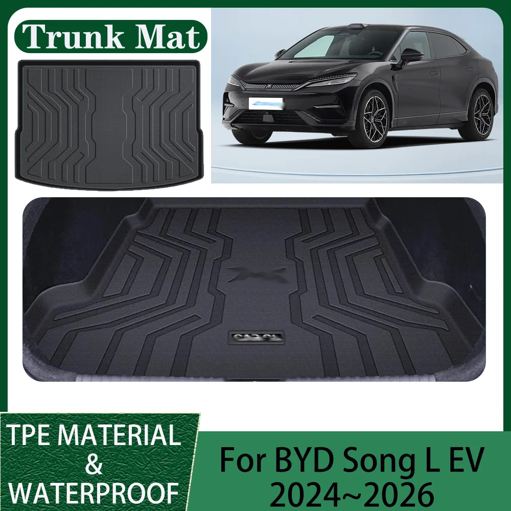 

Для BYD Song L EV 2024 ~ 2026 2025 Автомобильный водонепроницаемый коврик в багажник из ТПЭ, крышка багажника, защита от царапин, аксессуары для интерьера