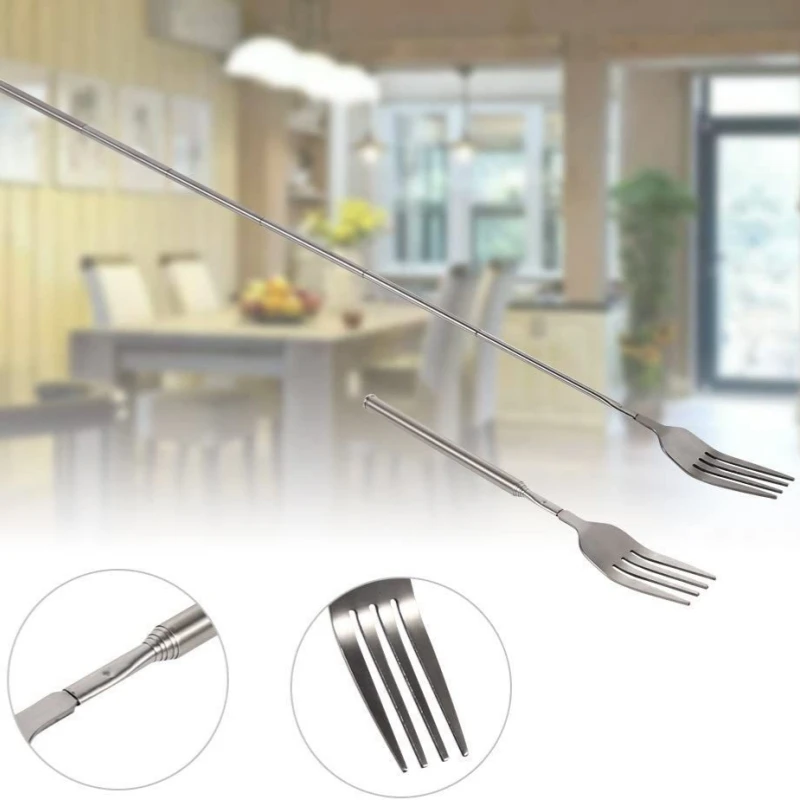  شوكة شواء من الفولاذ المقاوم للصدأ بمقبض تلسكوبي تصميم عتيق للتخييم/النزهة، أدوات مائدة متعددة الأغراض للشوي/الفاكهة/الحلوى #5