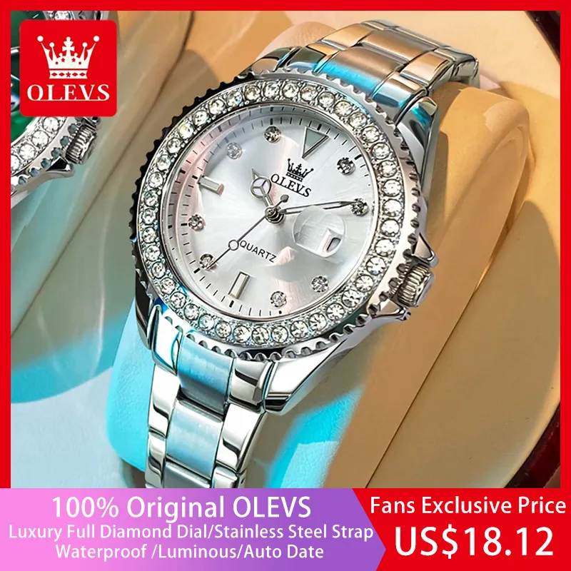 OLEVS Orologio al quarzo con quadrante originale con diamanti per donna Orologi da donna eleganti alla moda Orologio da polso da donna impermeabile in acciaio inossidabile