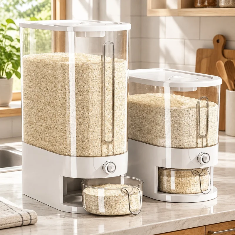 Airtight Kitchen Rice Storage Container with Insect Shield, Moisture-Proof Dry Food Dispenser 5kg/10kg Capacity