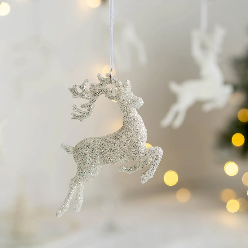 Christmas Tree Hanging Pendants Glitter Small Xmas Deer Oranments Xmas Elk Merry Christmas Decor Happy New Year Gifts