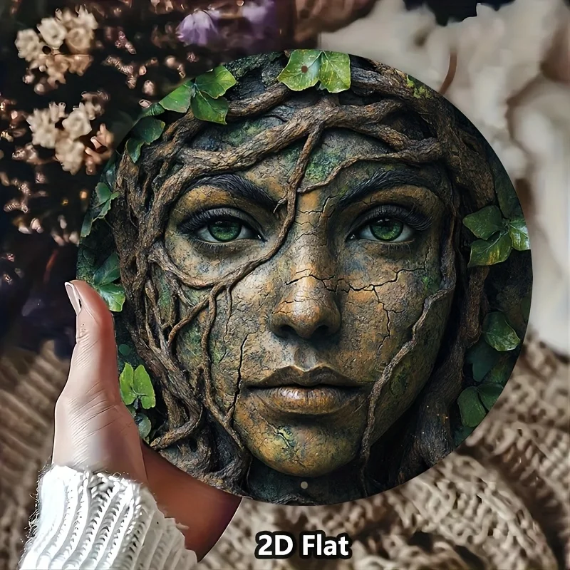 2D شقة، 2D شقة 1 قطعة، شجرة علامات معدنية عتيقة مع وجه امرأة الألومنيوم علامة معدنية دائرية إكليل علامات معدن القصدير تسجيل اللوحة
