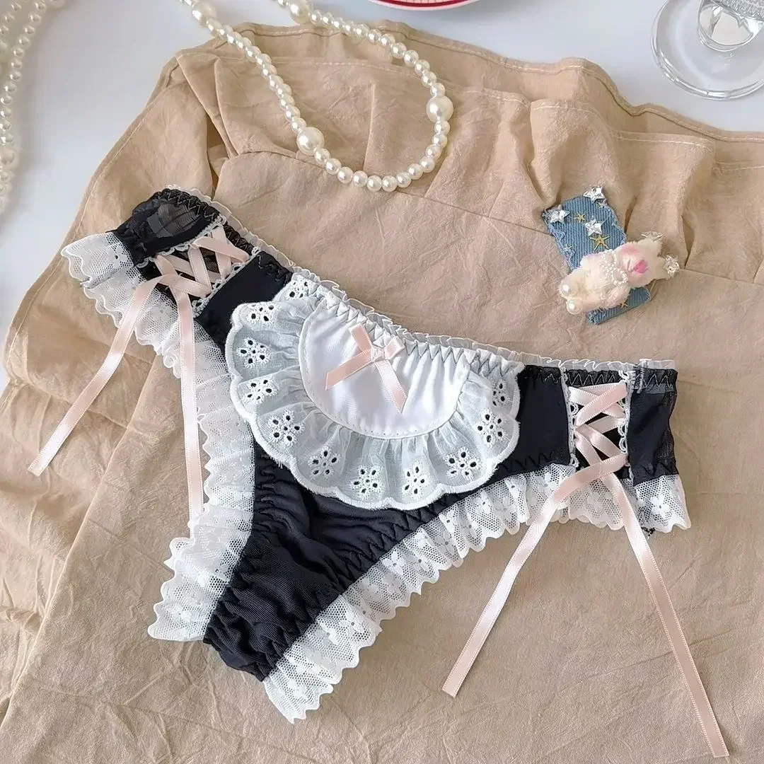 Mutandine Lolita in pizzo di seta ghiacciata da donna Lingerie giapponese sexy Ragazza Slip morbidi traspiranti in seta ghiacciata Intimo femminile con perizoma