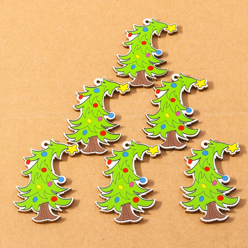 10 Stuks Houten Kerstboom Bedels Eland Santa Claus Hangers Bedel Voor Het Maken Van Ketting Oorbel Accessoires Diy X\'mas Geschenken Benodigdheden