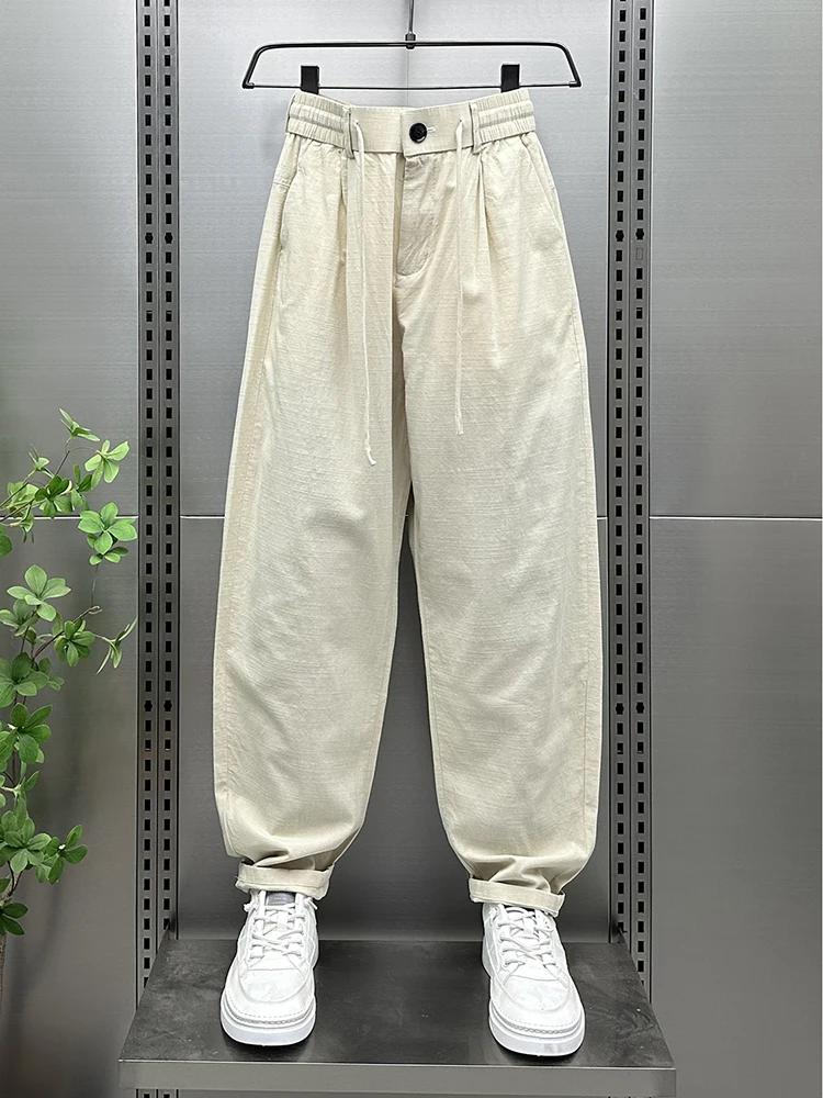

Summer New Loose Linen Casual Pants Men's plus Size Trendy All-Match Color Simple Dad Pants Straight Leg Harlan Pants