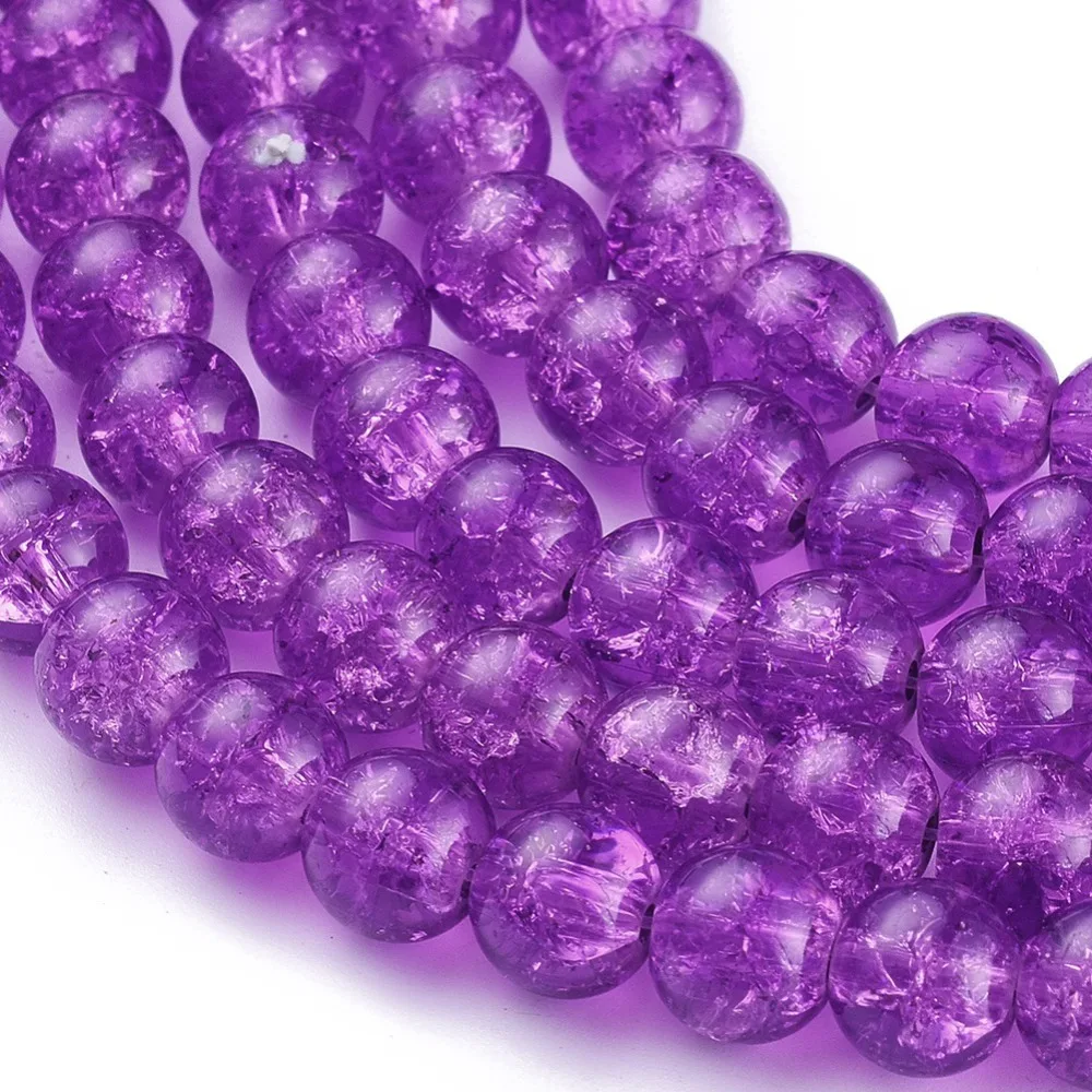 1Strand Blue Violet Crackle Glass Round Beads Strands for DIY Jewelry 8mm Hole: 1.3~1.6mm 31.4 inch