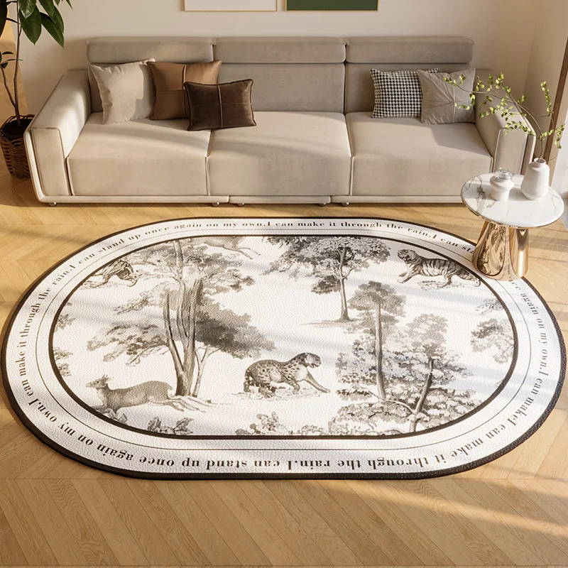 

Ins style living room carpet Luxury tea table sofa oval carpets New leather doormat Washable PVC non slip bedroom rug home decor