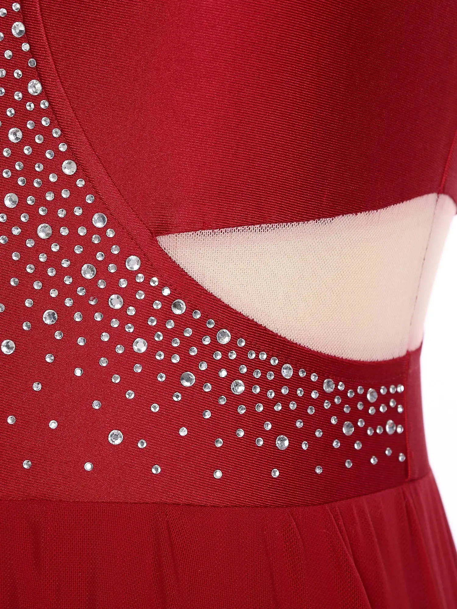 Women Sleeveless Rhinestones Mesh Modern Lyrical Dance Leotard Dress Ballet Gymnnastics Skating Stage Performance Dancewear