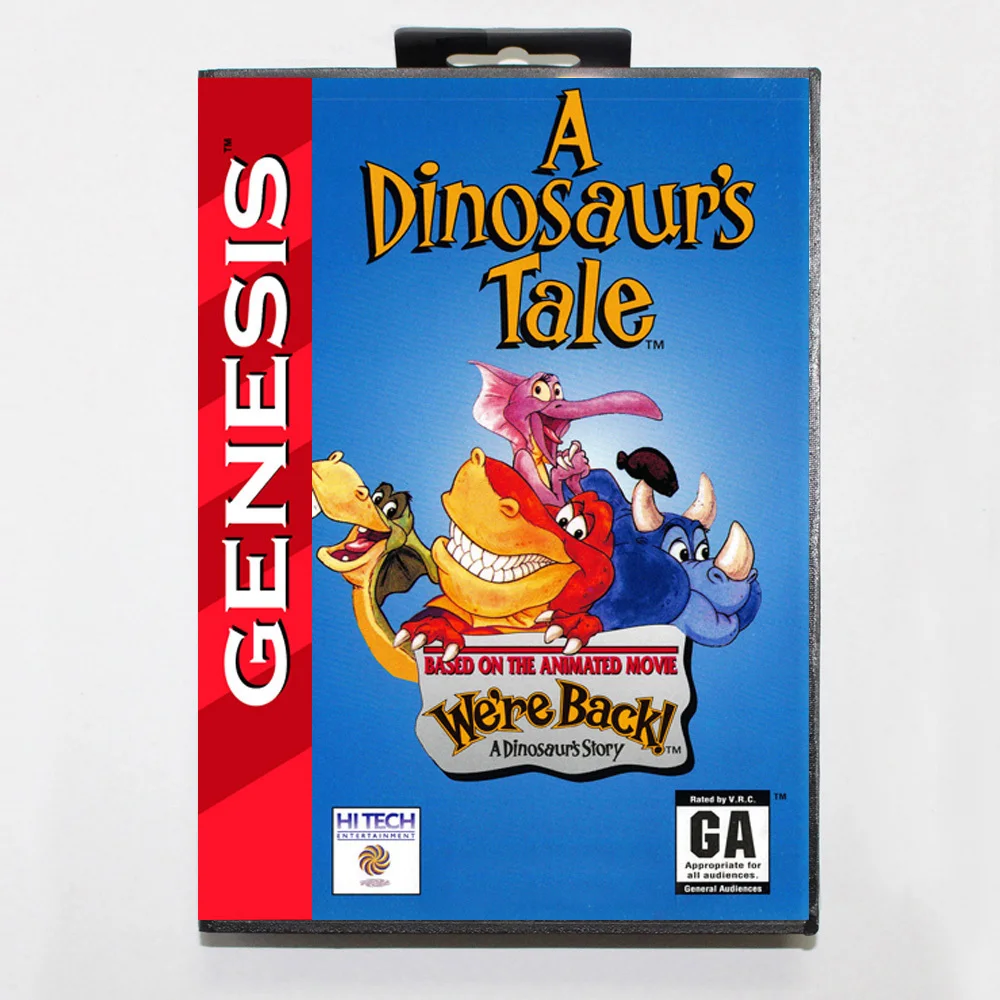 A Dinosaurs Tale MD Game Card with Custom US Box for 16 Bit Sega Megadrive Genesis Console