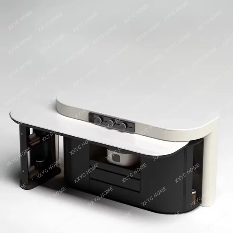 XX Advanced sense movable rotating retractable island table integrated dining table rock slab small apartment bar