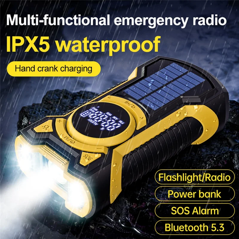 

Y45A-Hand Crank Portable AM/FM/NOAA Emergency Radio With LED Flashlight Bluetooth 5.0 Speaker-A