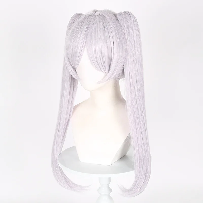 Beyond Journey's End Cosplay Pruik Frieren Zilver-wit synthetisch haar met realistische hoofdhuid en elfenoren Anime kostuumaccessoire