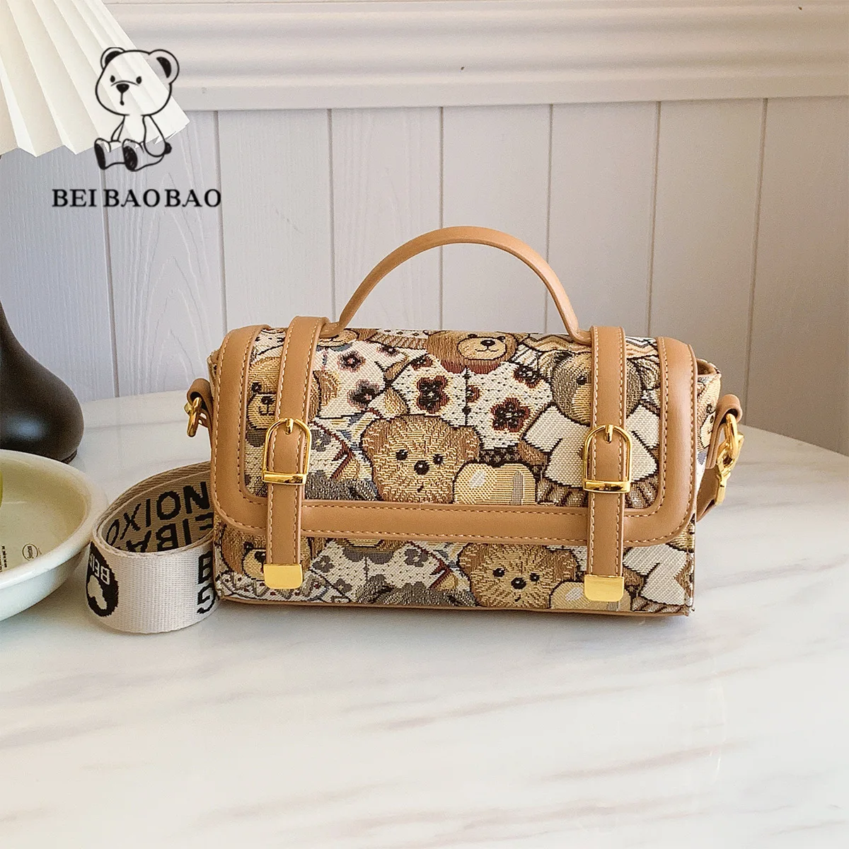 Beibaobao 2024 New Versatile One Shoulder Crossbody Bag Casual Retro Bear Bag Classic Trendy Women\'s Bag Handbag Bolso de mujer