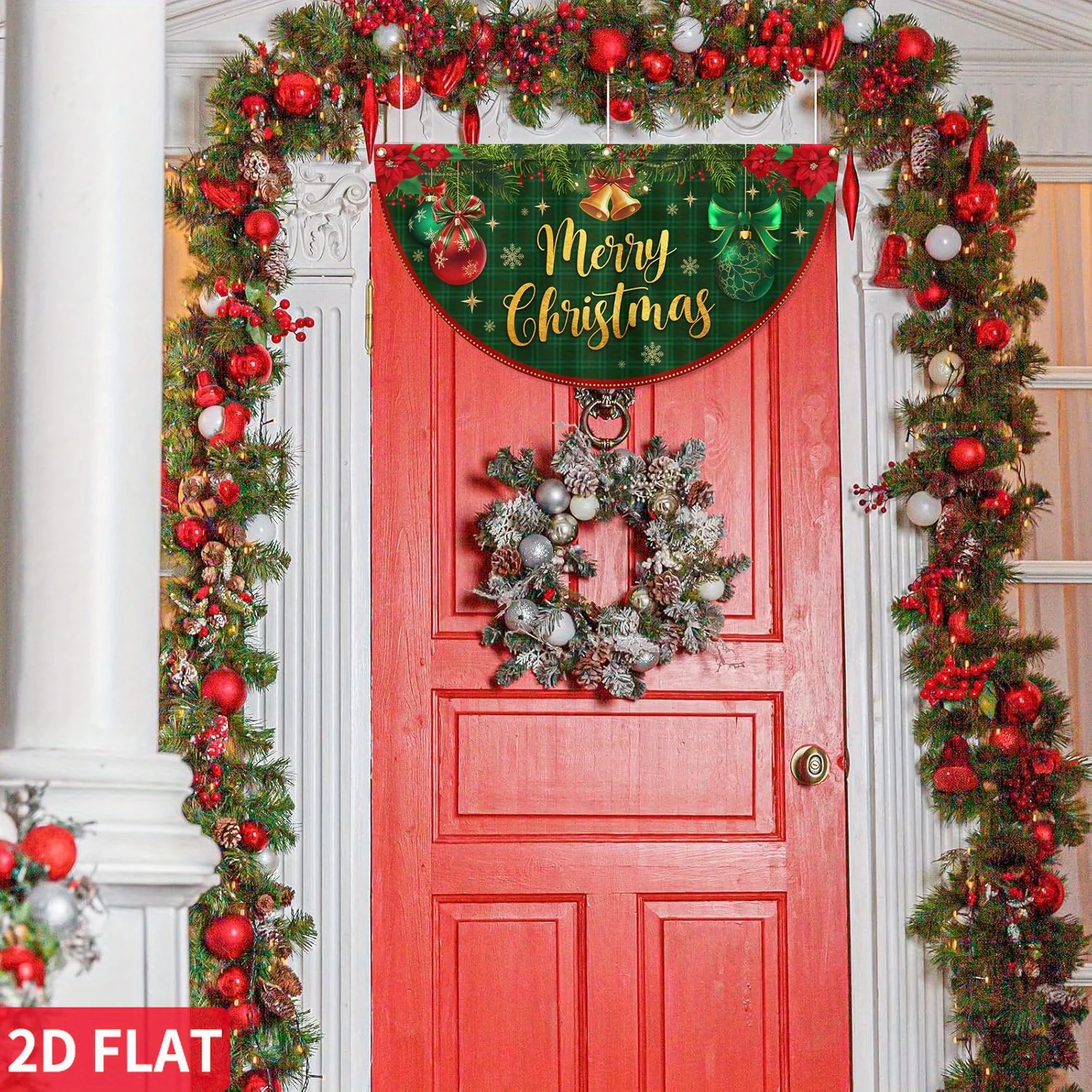 

2PCS/4PCS Merry Christmas, Winter Half Fan Flag, 2 sizes to choose, 45x90cm/ 90x180cm Party Supplies/Holiday Decorations