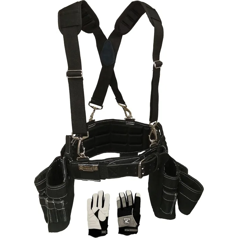 Professional Carpenter's Tool Belt Deluxe Package (Tool Belt, Gloves, Suspenders, Drill Holster). Extreme Comfort and Durability