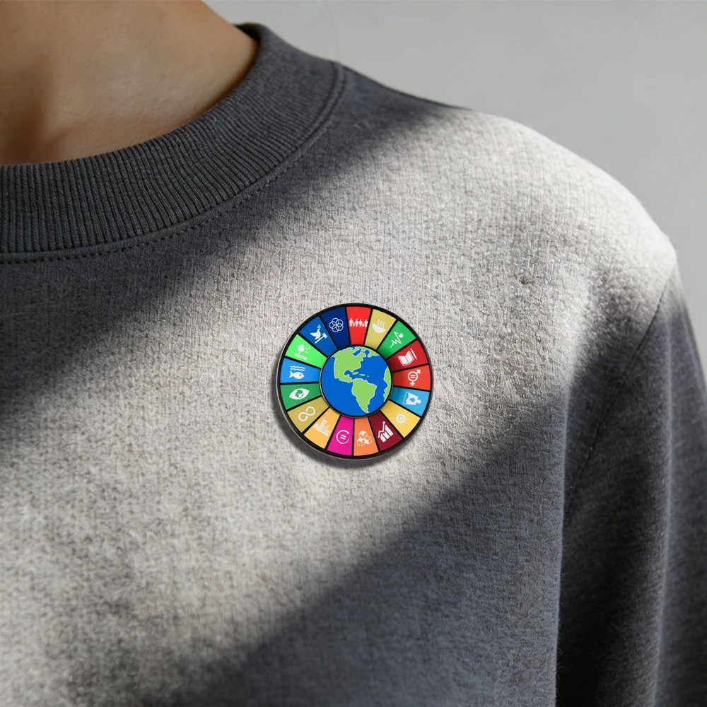 UN-Entwicklungsziele für eine nachhaltige Entwicklung Erd-Brosche 17 Ziele-Icon-Abzeichen Rucksack Hut Themen-Accessoires für Studenten und Sammler Anstecknadel – Detail 12