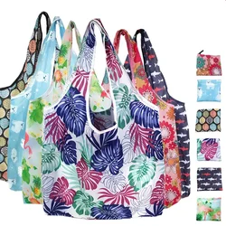 2024 Women Tote Shopping Bag Flower Printing Foldable Reusable Eco-friendly Shopper Bags Tote Grocery Foldable Storage Bag Case