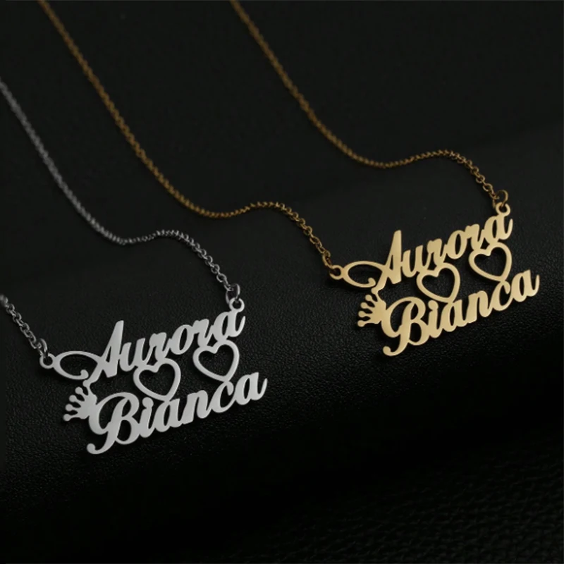 

Treebud Custom Couple Name Necklace for Women Men Stainless Steel Personalized Nameplate Heart Pendant Valentine's Day Gifts