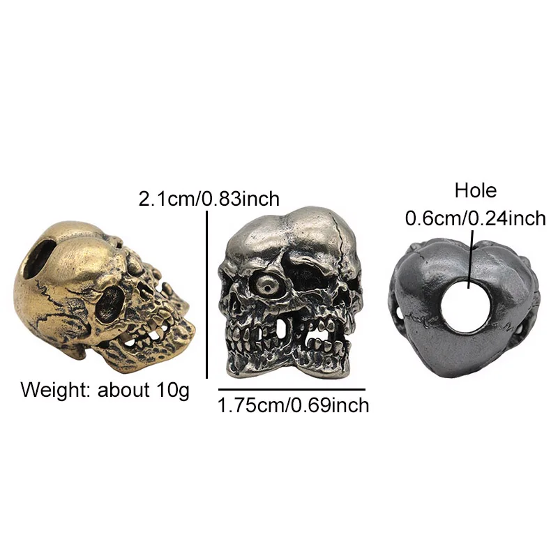 Double Sided Skull Head Brass Knife Bead EDC Outdoor DIY Paracord Accessories Woven Lanyard Pendant Jewelry Punk Bracelet Charms