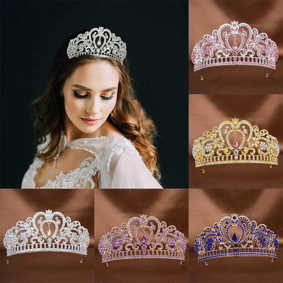 Fashion Crystal Rhinestone Tiaras And Crowns Queen Princess Diadems Wedding Hair Accessories For Bride Women Head Jewelry