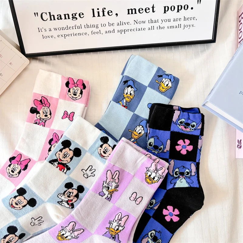 New Anime Stitch Socks Kawaii Mickey Mouse Minnie Daisy Cotton Socks Cartoon Woman Girl Children Fashion Socks regali per bambini