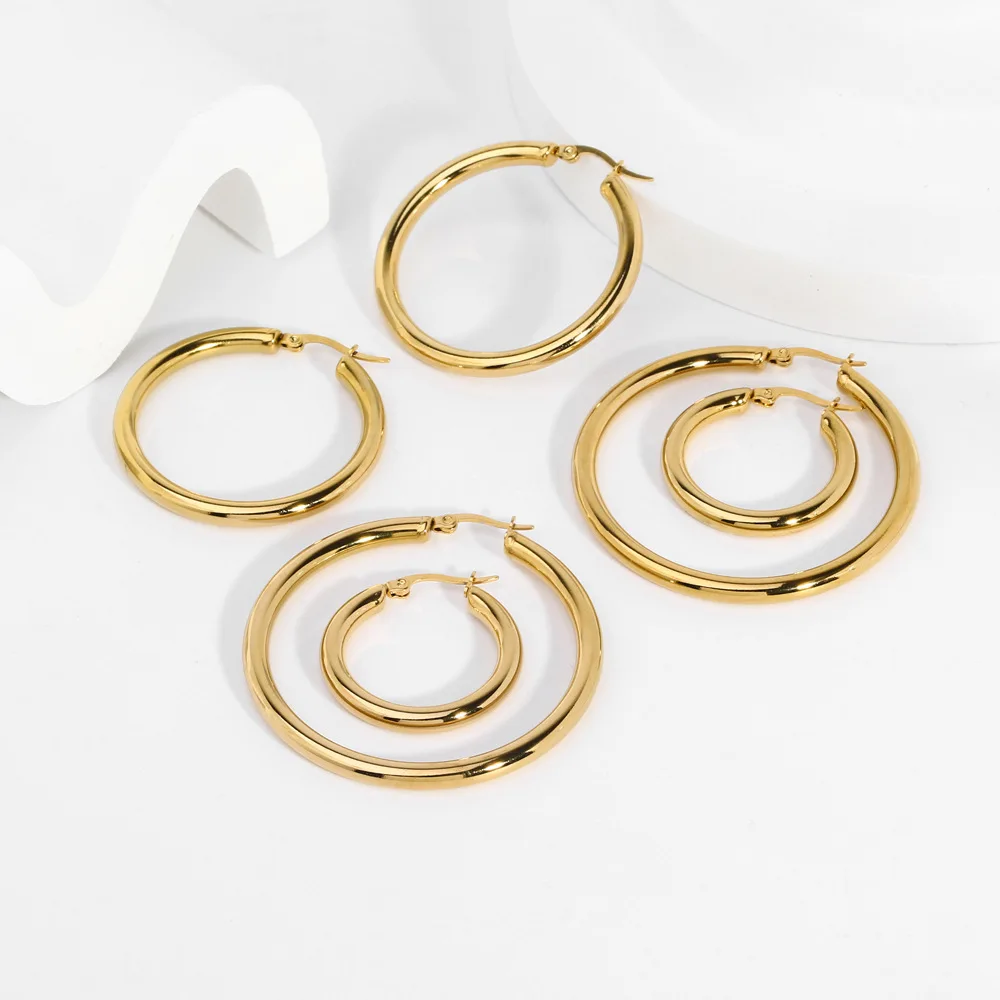 18k Gold Plated Stainless Steel Luxury Statement Circle Hoop Earring Women Teenager Girls Jewelry Non Tarnished