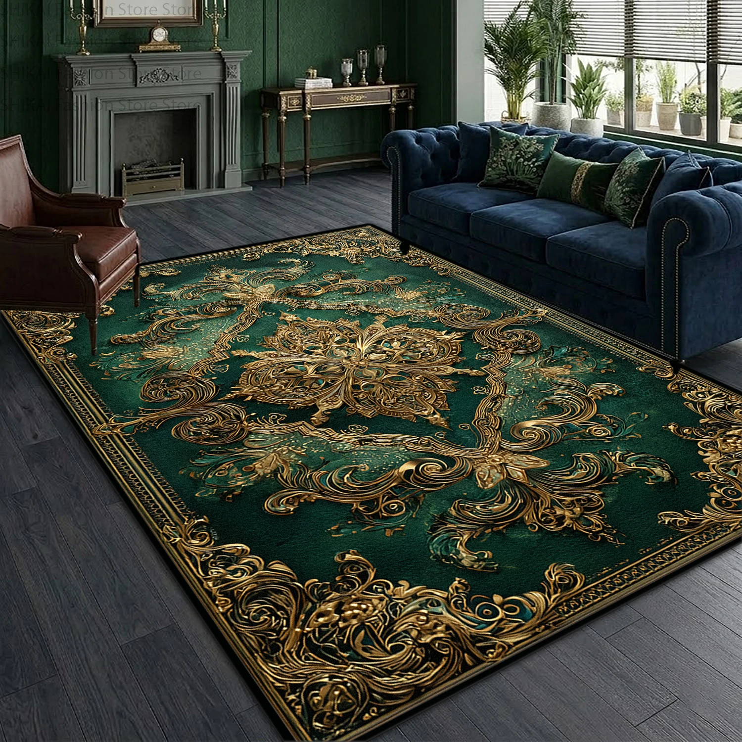 Golden Green European Luxury Style Living Room Rug Decoration Home Antiskid Fluffy Carpet Easy Clean Short Velvet Big Floor Mats