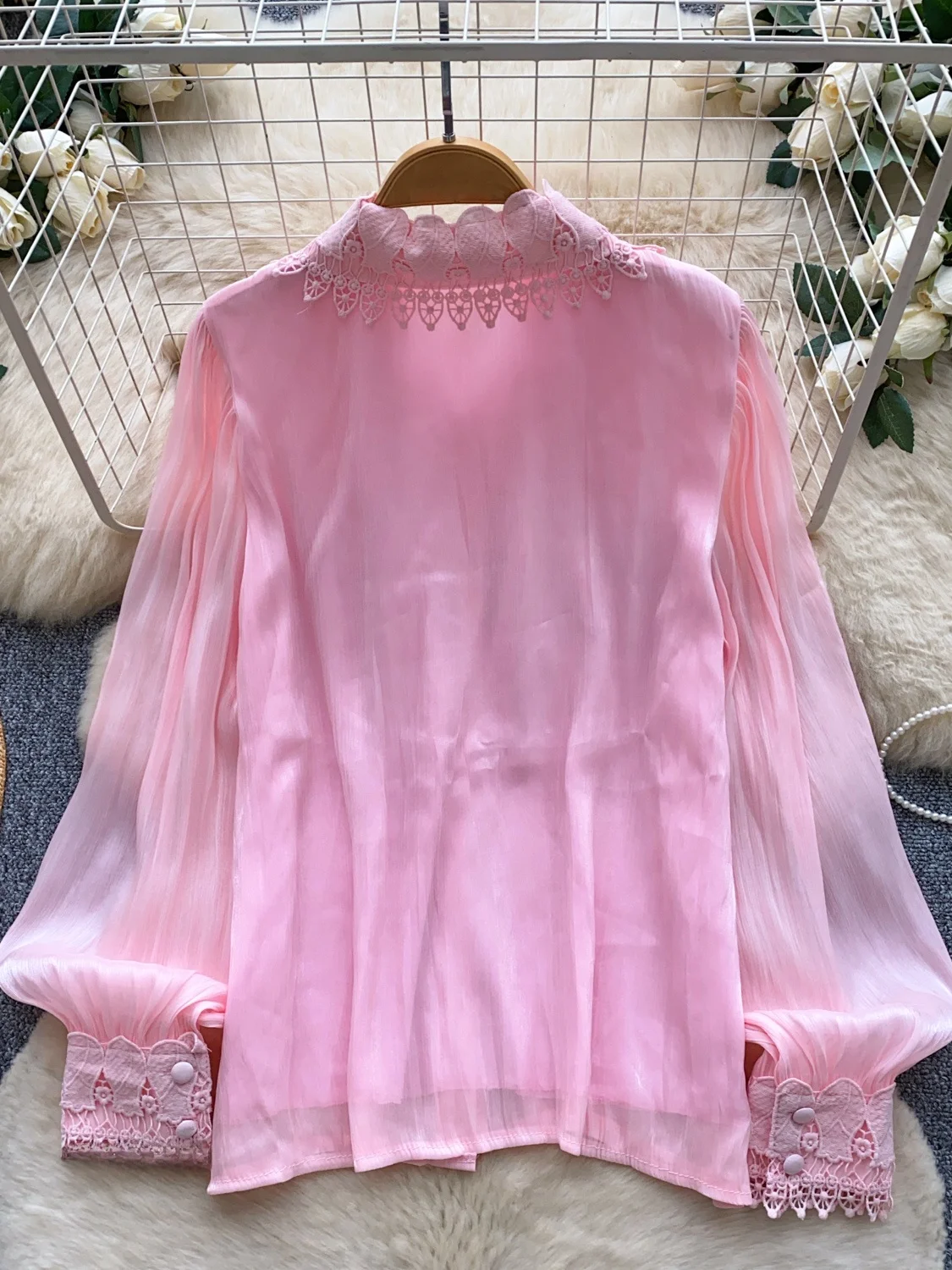 Women's Long Sleeve Shirt Gentle Wind 3D Flower Wood Grain Breathable Skin-friendly Pink Color Commute Style Autumn 2026 4