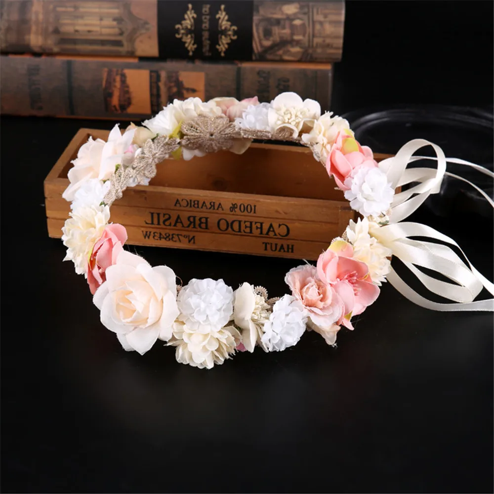 Floral Wedding Wreath Headband Headpiece Hair Accessories Bohemia Women Hairwear Boho Flower Girl