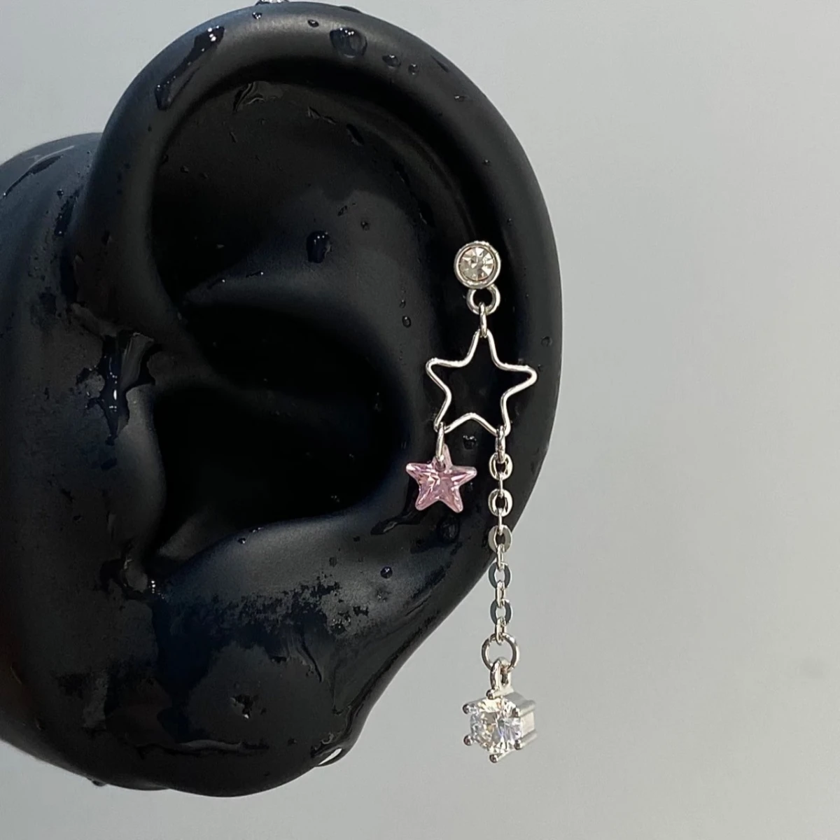 1PCS Sweet Star Tassel Ear Bone Nail For Women Korean Fashion Bling Zircon Star Earrings Stainless Steel Accessories Jewelry