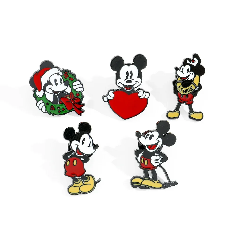 

5 Pcs Disney Cartoon Character Brooch Creative Love Mickey Mouse Enamel Pin Metal Badge Jewelry Clothing Backpack Christmas Gift