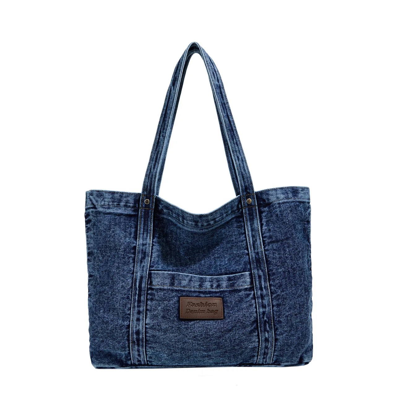 

Denim Tote Bag for Young Women - Washed Blue Jean Shoulder Bag, Casual Commuter Bag with Large Capacity Stylish Everyday Handbag