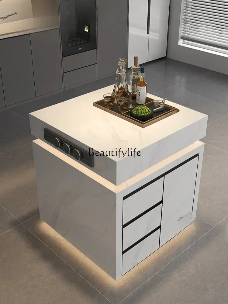 Island cabinet stand alone open kitchen super rock slab guide table with sink multi-functional dining table