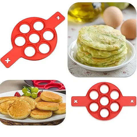 Silicone Pancake Maker Multiple Shapes 7 Hole Non-Stick Baking Pan Ring Omelet Mold Suitable for Home Cooking Kitchen Items