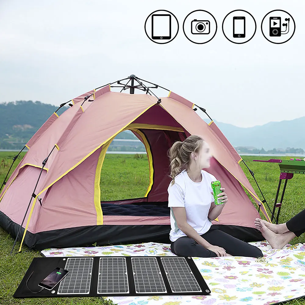 ETFE Solar Panel Folding Pack 45W Solar Cells Type-c PD 18W USB QC3.0 Output Portable Solar Power Bank Outdoor Camping Charger