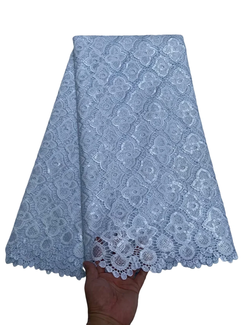 

White Nigerian Sequins Water Soluble Lace Fabrics 2025 High Quality African 5Yards Guipure Cord Lace for Women Dresses Sewing WF