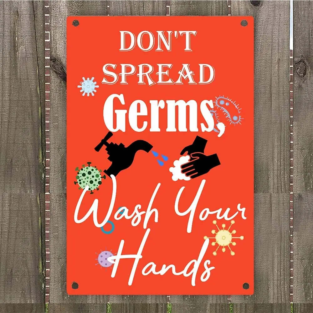 Don't Spread Germs Wash Your Hands Kids Bathroom Metal Warning Sign Decor 8”x 12”