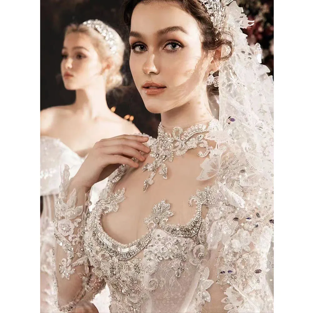 Autumn and Winter Bride Dresses for Women 2023 Ballgown Luxurious Evening Wedding Dress Beading Main Yarn Amanda Novias Big Tail