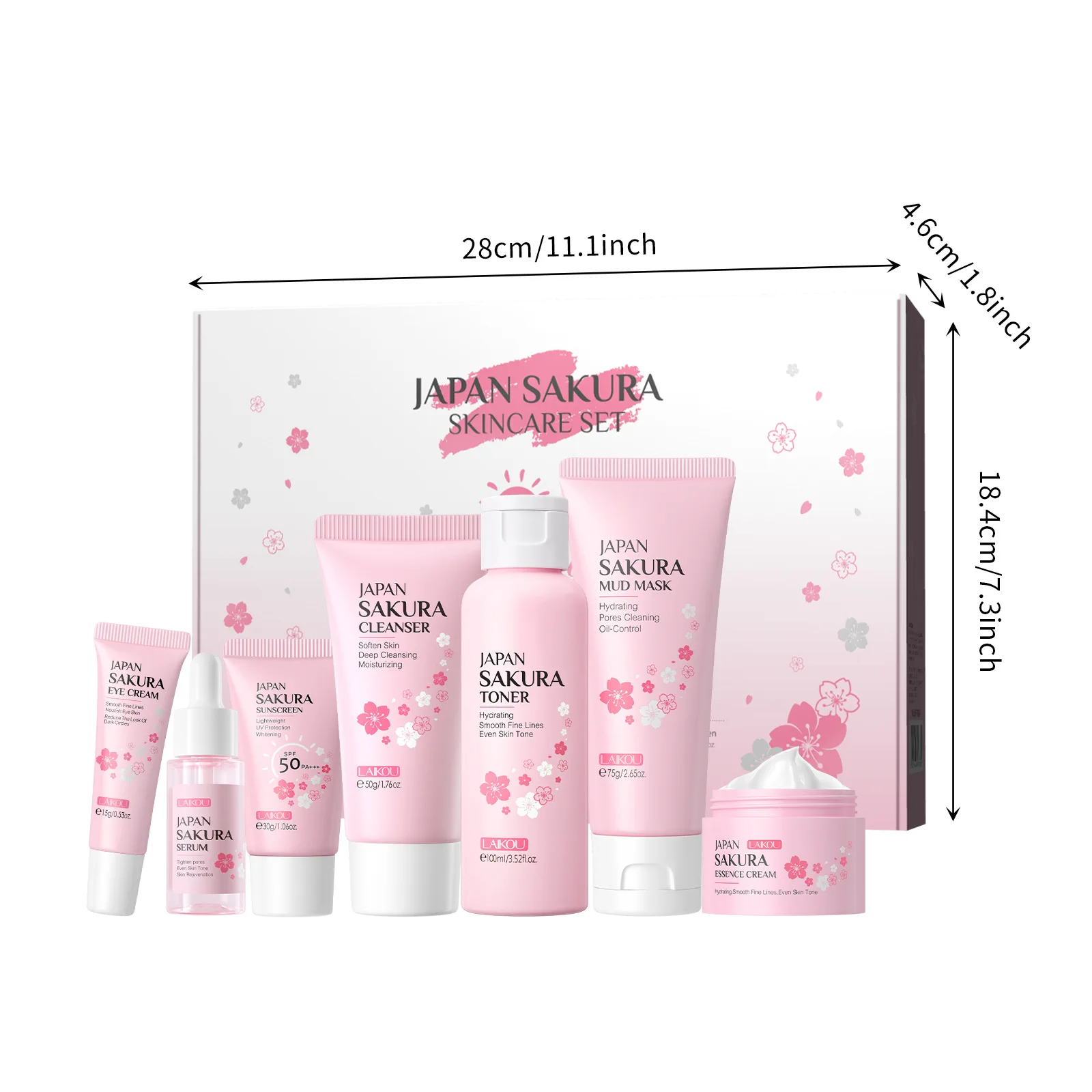 7PCS/set Facial Products Kit Sakura Skin Care Set Facial Cleanser Face Cream Sunscreen Facial Mask Eye Cream Skincare Product