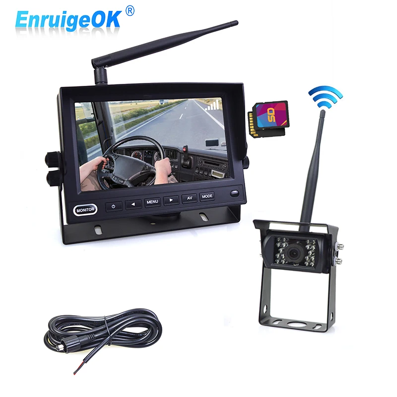 

EnruigeOK HD Wireless Truck Monitor 7" Night Vision Reverse Backup Recorder Wifi Camera For Vans Trailer RV Bus Car