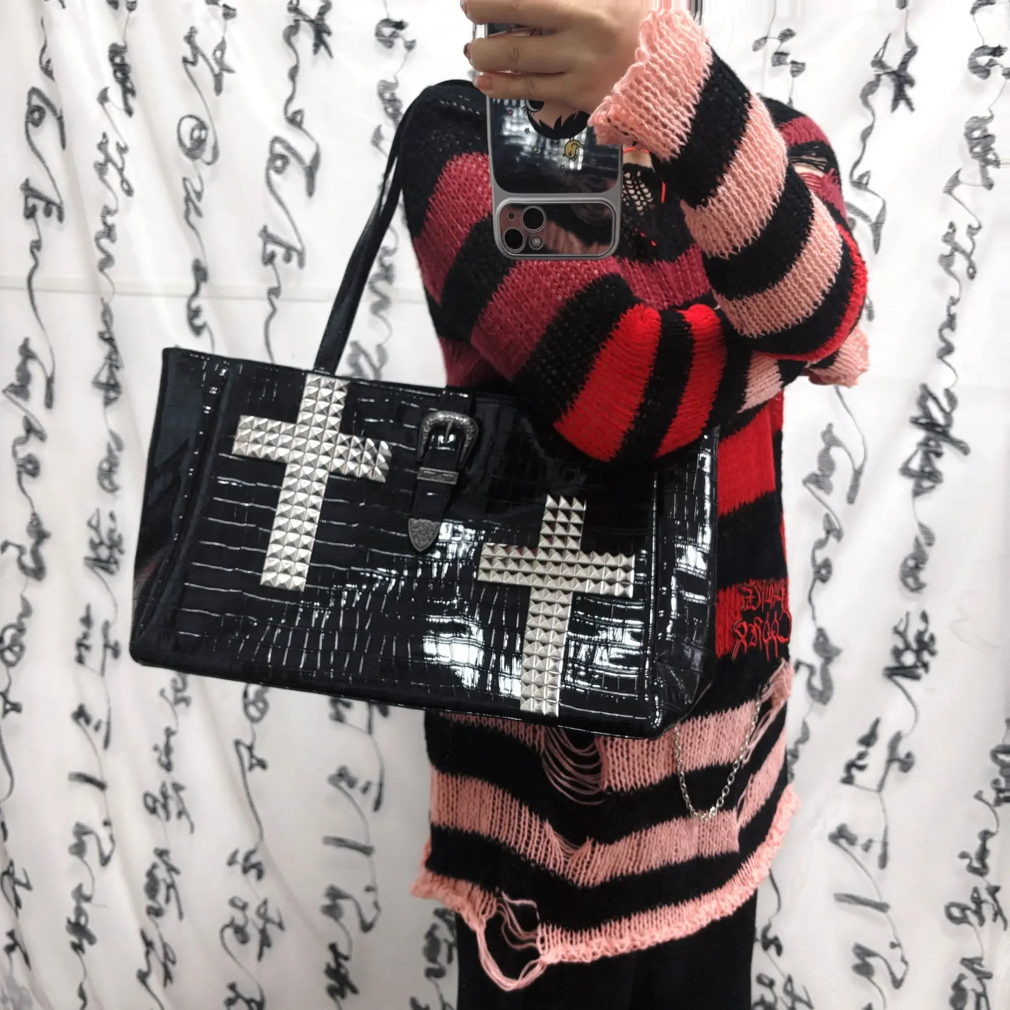 Subculture Shoulder Bag for Women's Bag Original Locomotive Rivet Punk Cross Underarm Bag