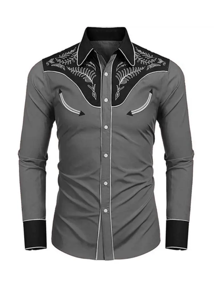 Western Tribal Ethnic Lapel Men\'s Casual Sports Outdoor Street Long Sleeve Button Top Shirt Suit Lapel Clothing Casual Comfort