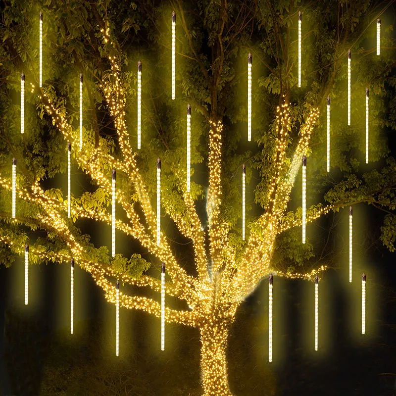 Luzes impermeáveis da chuva do chuveiro do meteoro, gota de chuva caindo, luz da corda da fada, guirlanda de rua, decoração do feriado do Natal