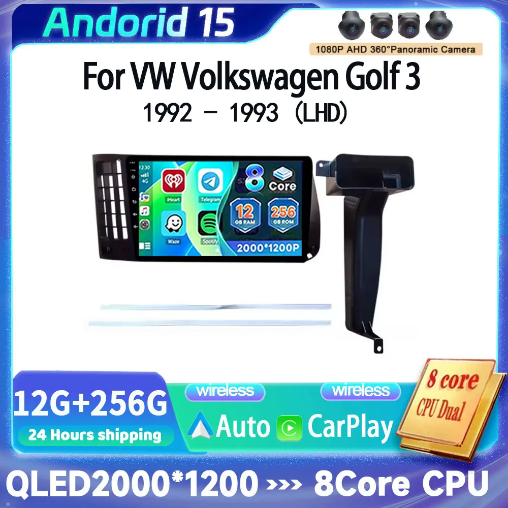 Rádio Automotivo Multimídia para Volkswagen Golf 3 1992 - 1993 LHD Navegação WiFi 4G GPS Android 16 Carplay